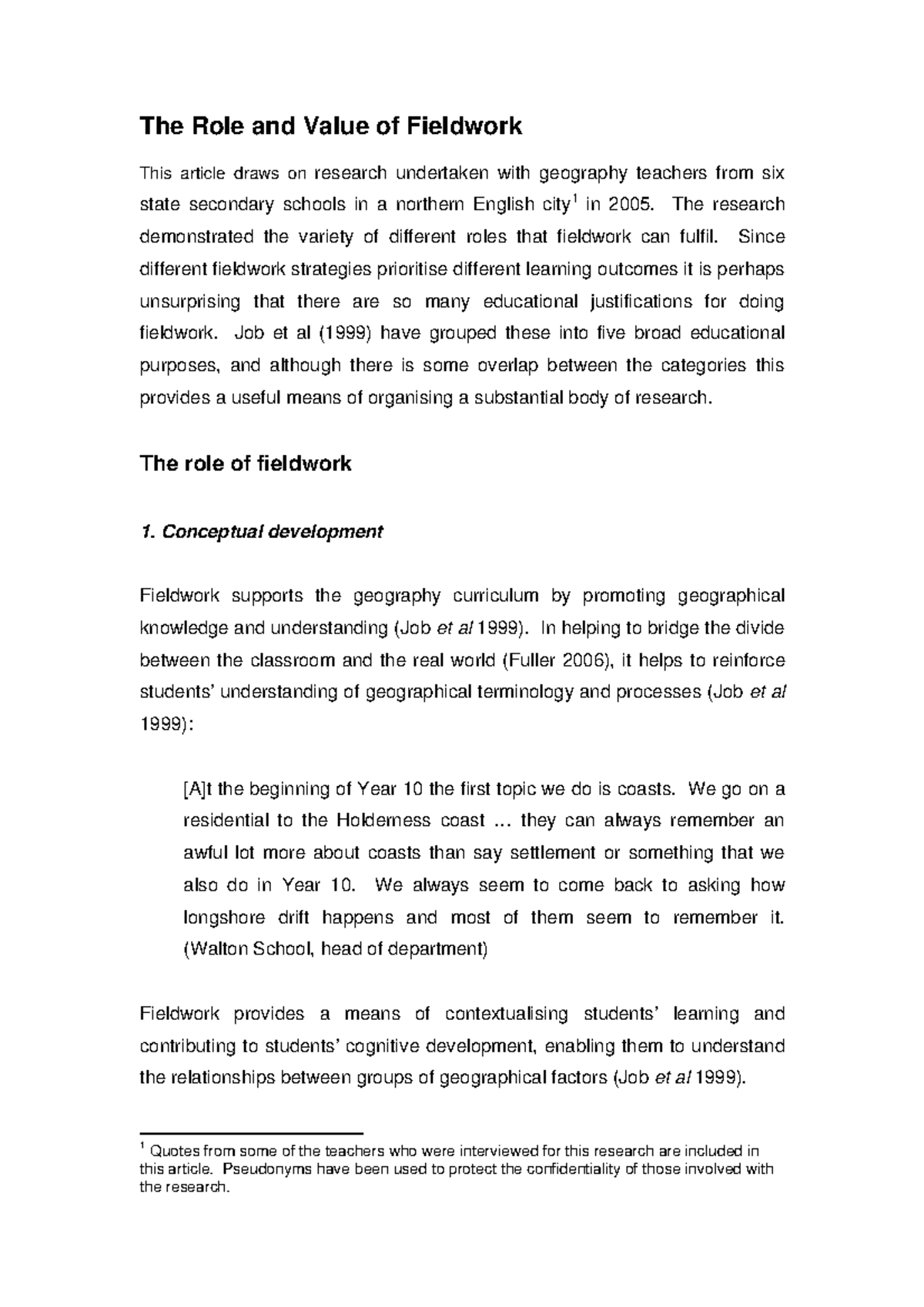 The Role and Importance of Fieldwork in Geography Education - Studocu