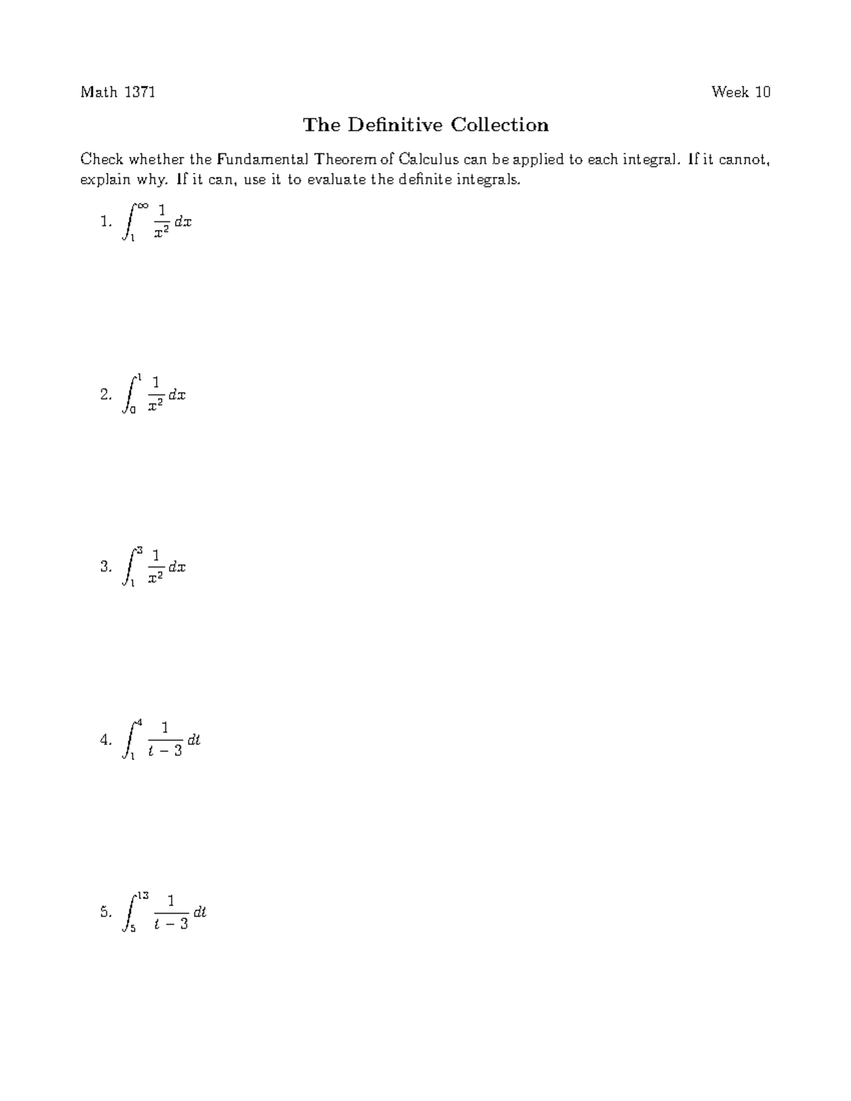 Wk11 Worksheets - Math 1371 Week 10 The Definitive Collection Check ...