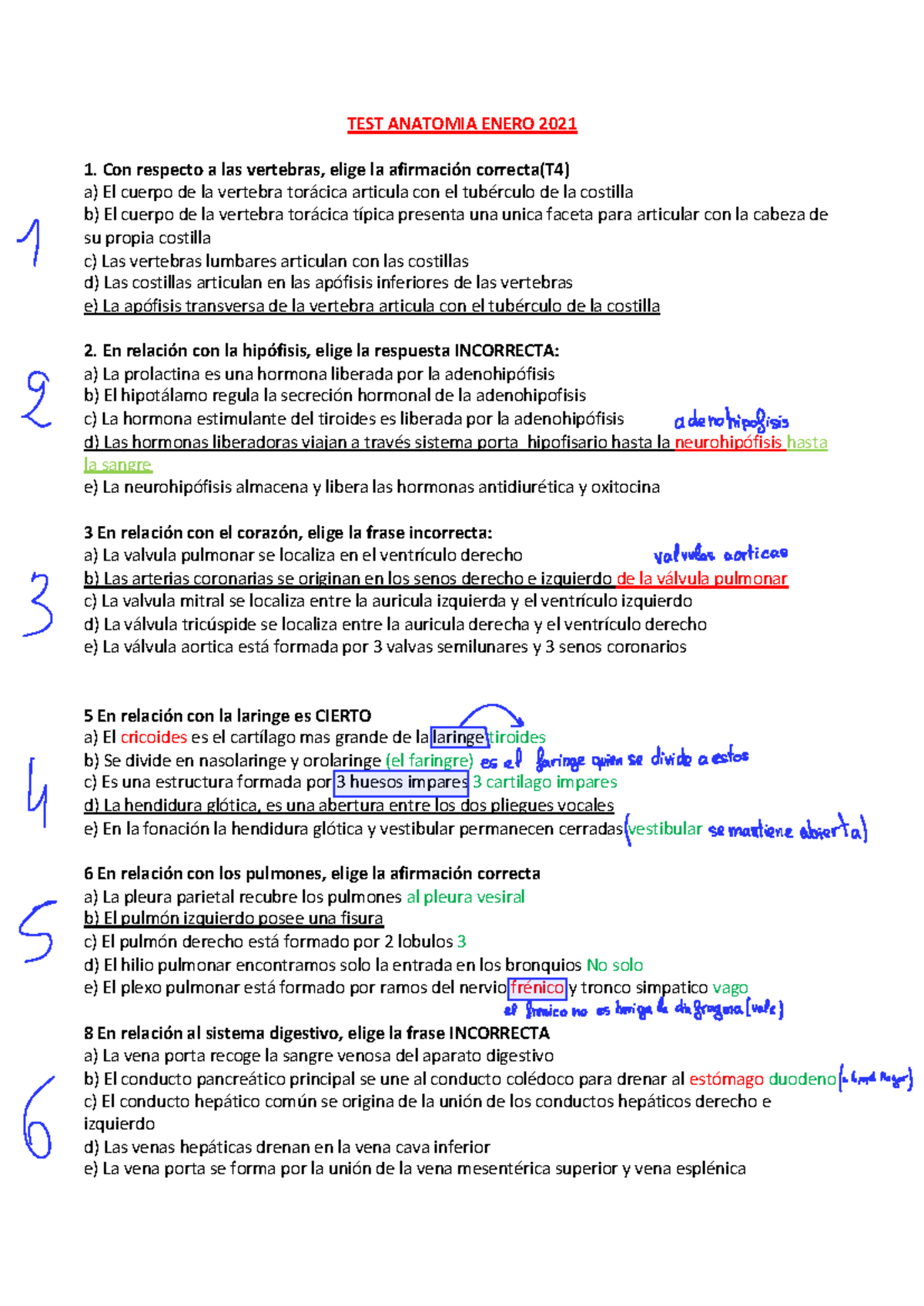 Repaso Anatomía - Test para el Examen Final de Anatomía 2021 - Studocu