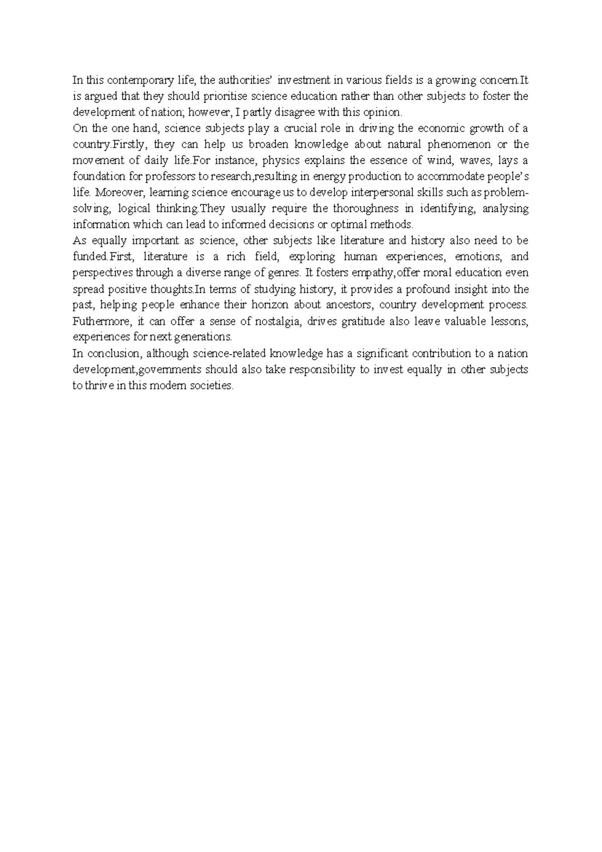 T2 - Practice Essay: Balancing Investment in Science and Humanities ...