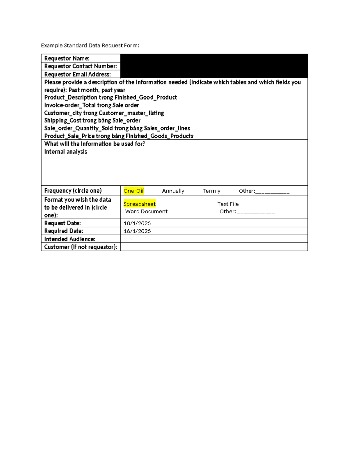 Lab 2-1 Phân tích dữ liệu kế toán - Example Standard Data Request Form ...