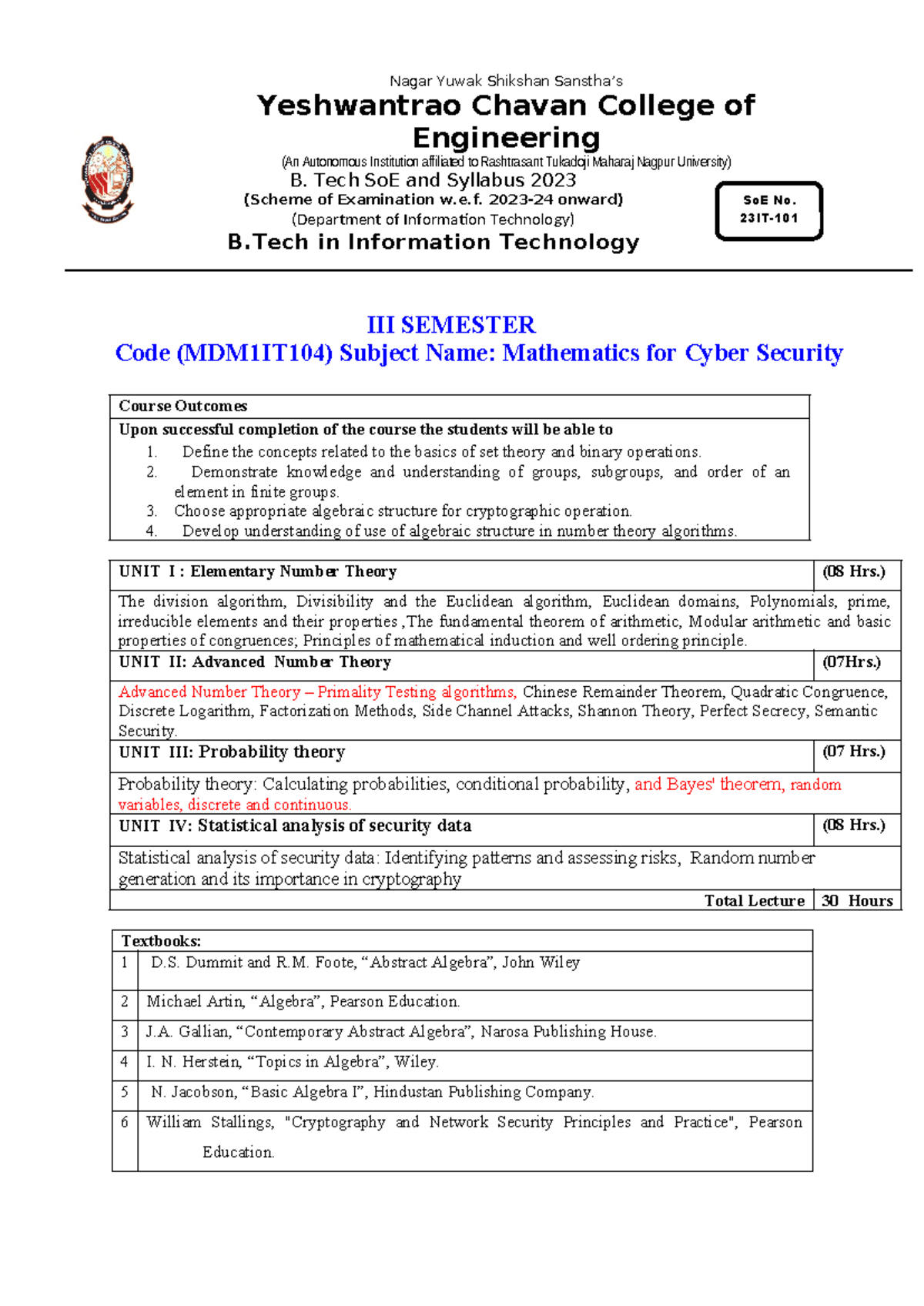 III Sem MDM1IT104 Math for Cyber Security Course Overview & Outcomes ...