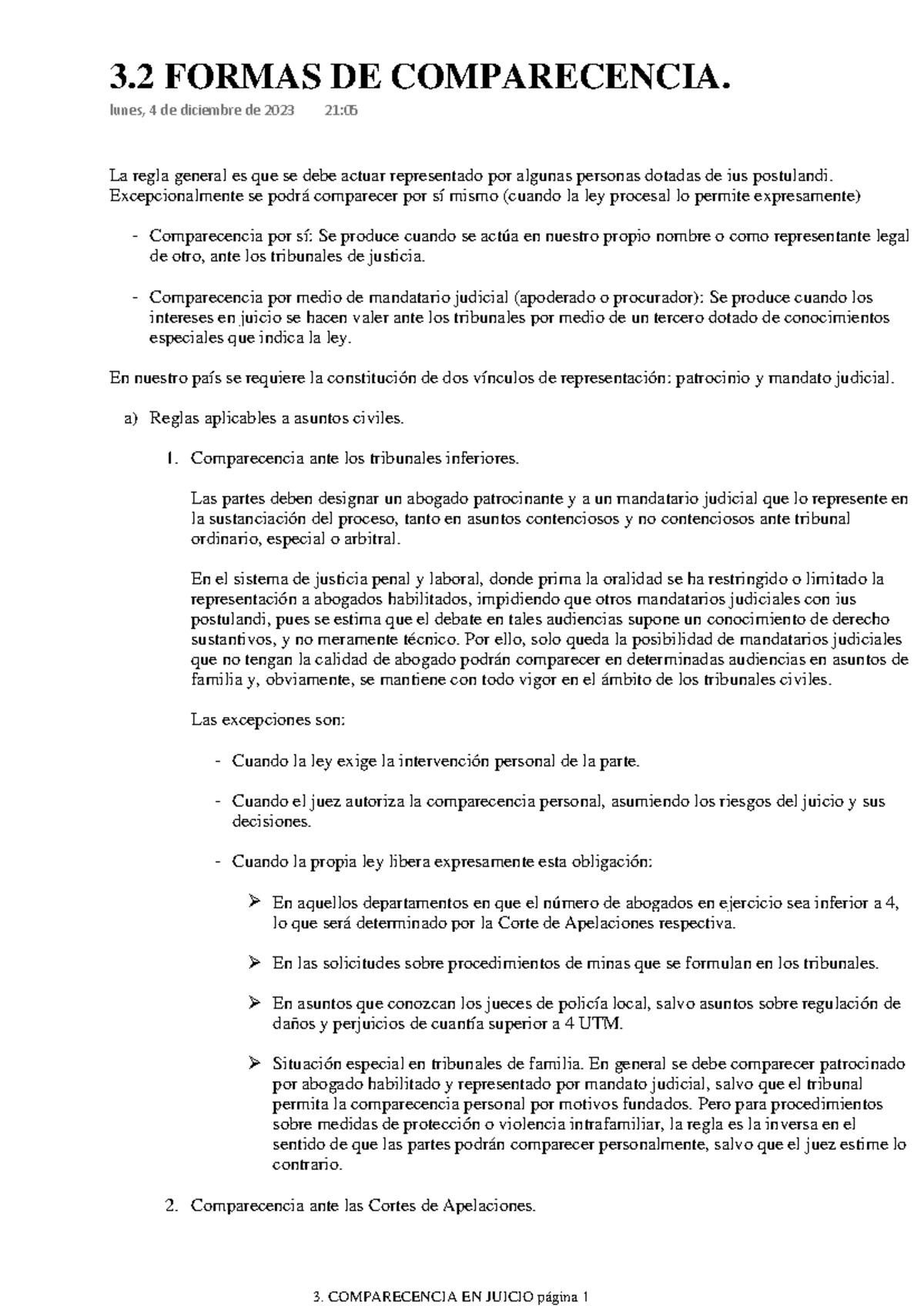 Formas de Comparecencia en Juicio: Aspectos Clave y Excepciones - Studocu