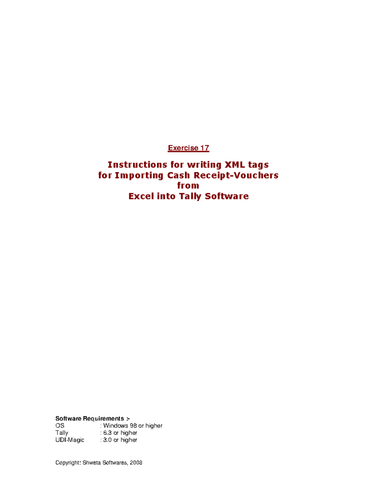 Exercise 17: XML Tag Writing for Cash Import to Tally Software - Studocu