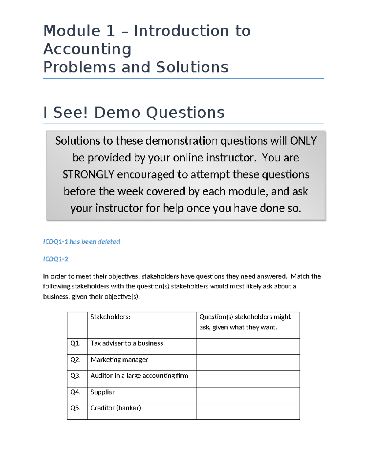 Module 1 - Problems and Solutions - W2023 - Module 1 – Introduction to ...
