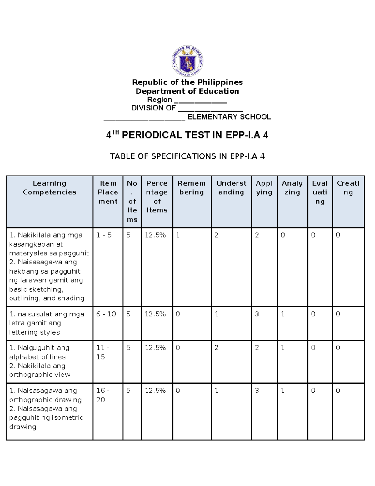 4TH PERIODICAL TEST IN EPP-IA 4: MATATAG GRADE 4 Q4 V1 - Studocu
