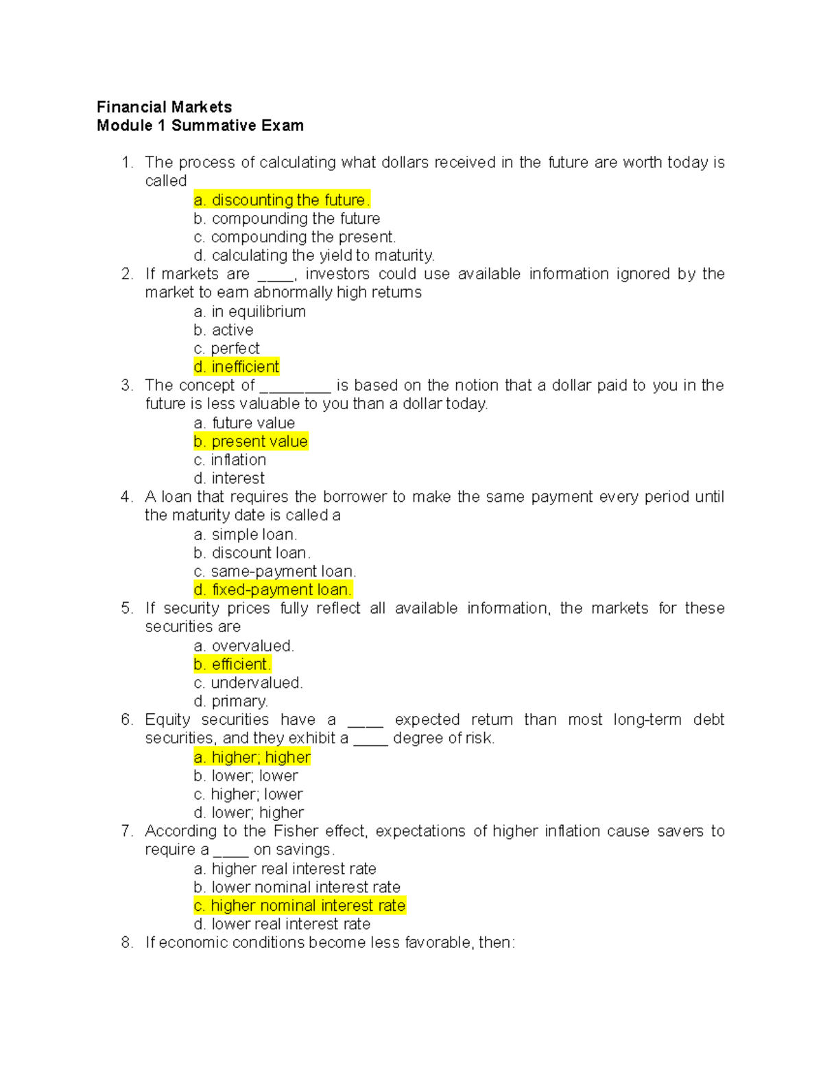 Financial Markets FIN 101 Module 1 Summative Exam Review Guide - Studocu