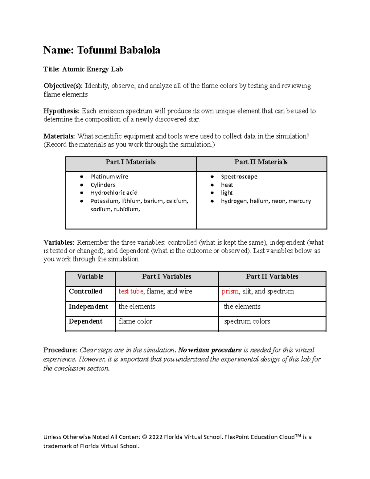 Turn It In 02.05 Atomic Energy Lab Report on Flame Tests and ...