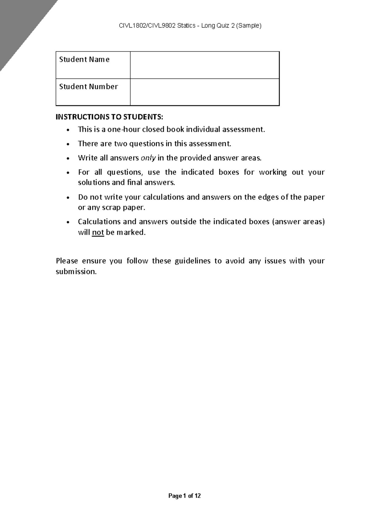 Statics Long Quiz 2 (Sample) - Student Assessment Guide - Studocu