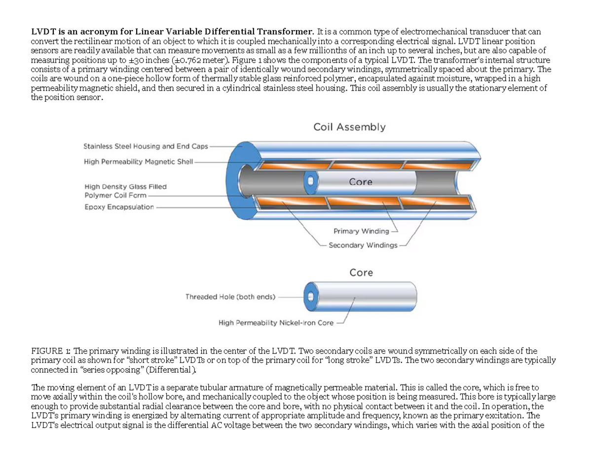 LVDT: Understanding Linear Variable Differential Transformers - Studocu