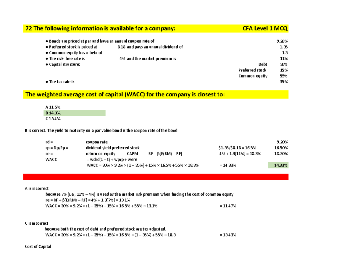 CFA Program Level I February 2024 Fixed Income Solutions and Explanations -  Studocu