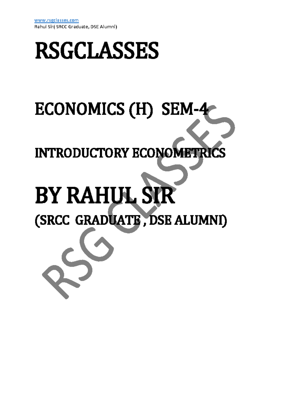 Econometrics Final Exam Notes - Eco(H) 2024 by Rahul Sir - Studocu