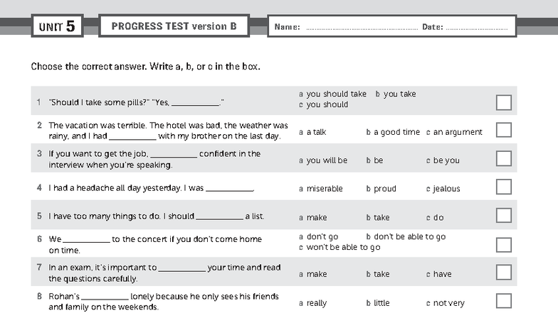 UNIT 5 PROGRESS TEST Version B - English Review - Studocu