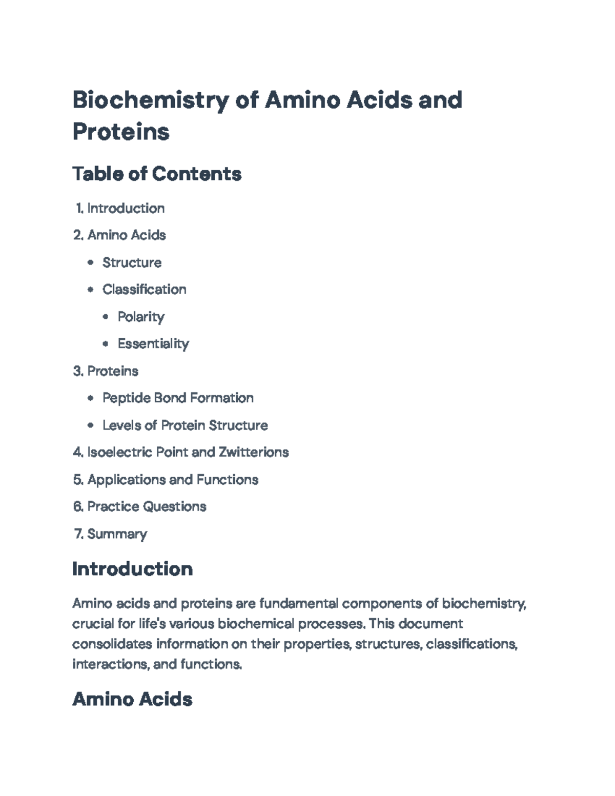 Biochemistry of Amino Acids and Proteins: Comprehensive Guide ...