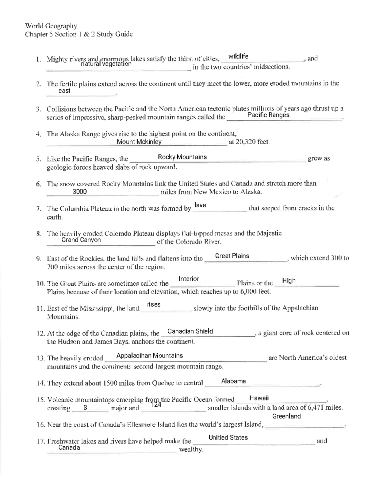 North America Geography Study Guide: World Geography Ch. 5 Sec. I - Studocu