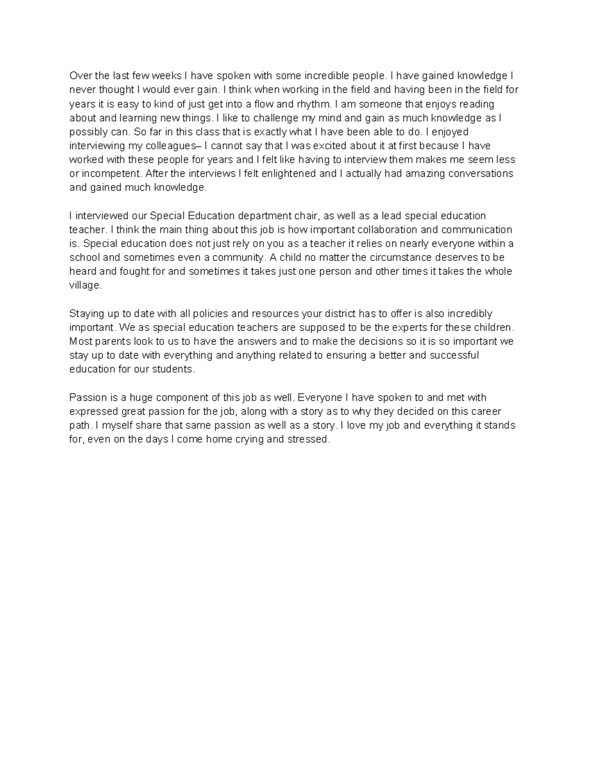 Topic 5 Interviews Insights - Final Exam Reflections on Special Ed ...