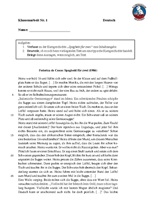 KA erweiterte Inhaltsangabe 7 (Maar) - Klassenarbeit Nr. 1 Deutsch Name