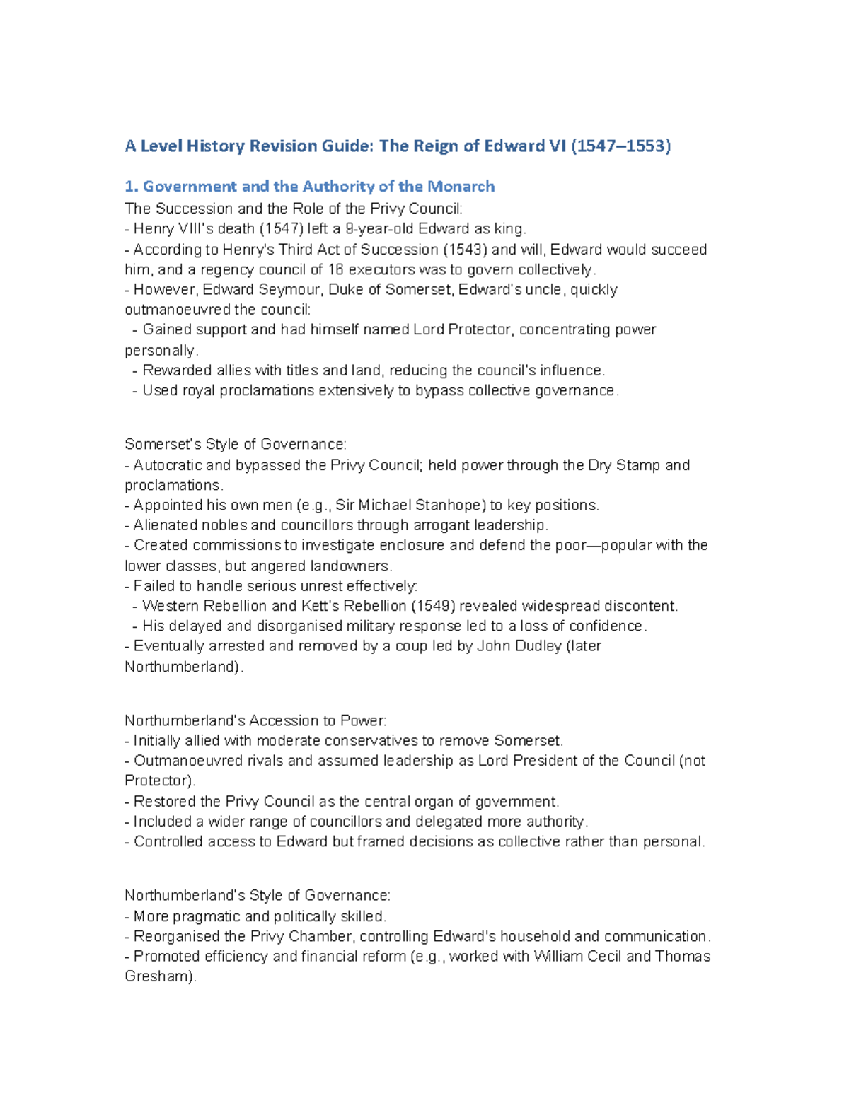 Edward VI History Revision Guide: Governance, Foreign Policy & Religion ...