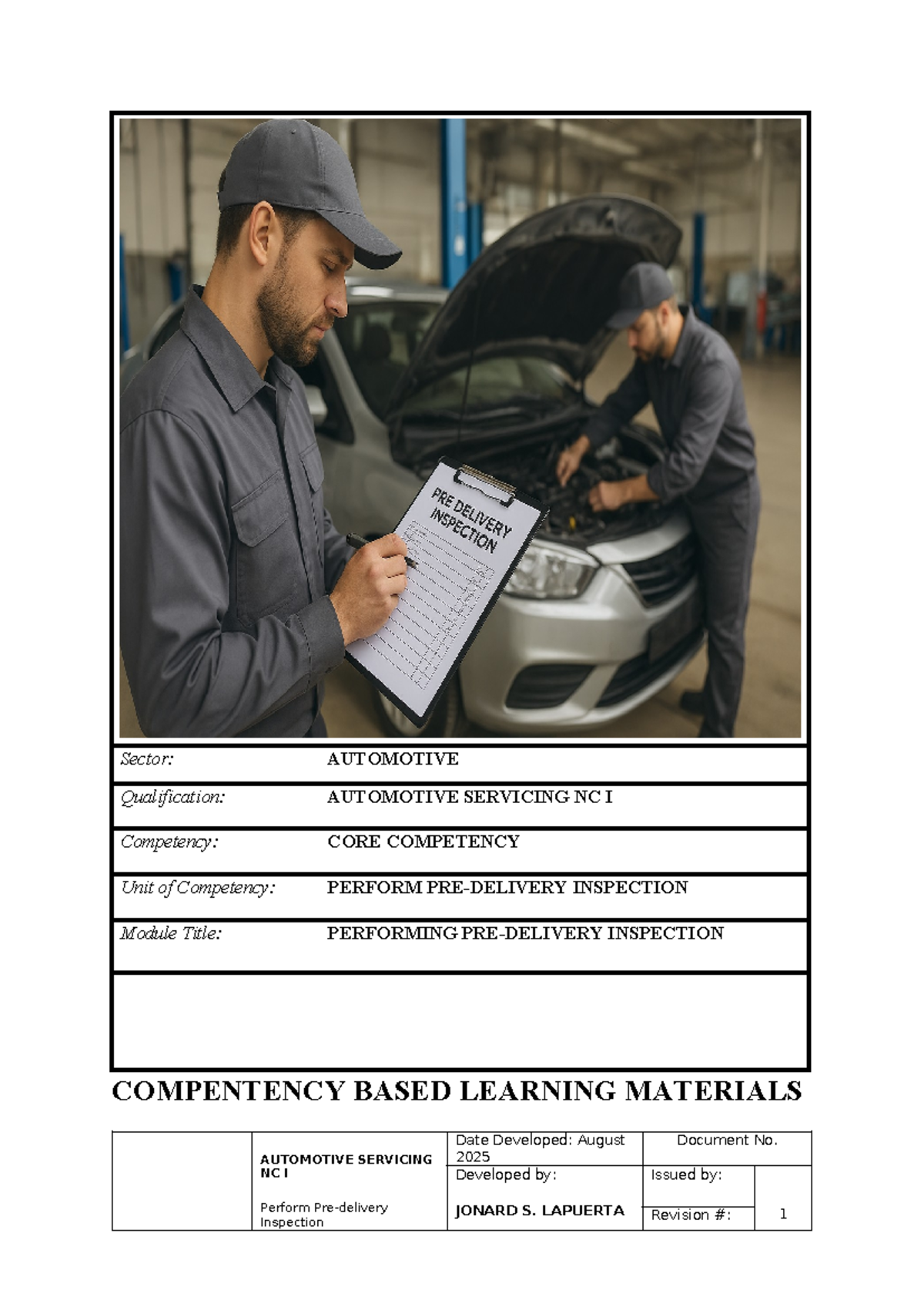 Pre-Delivery Inspection Guide for Automotive Servicing NC I - Studocu