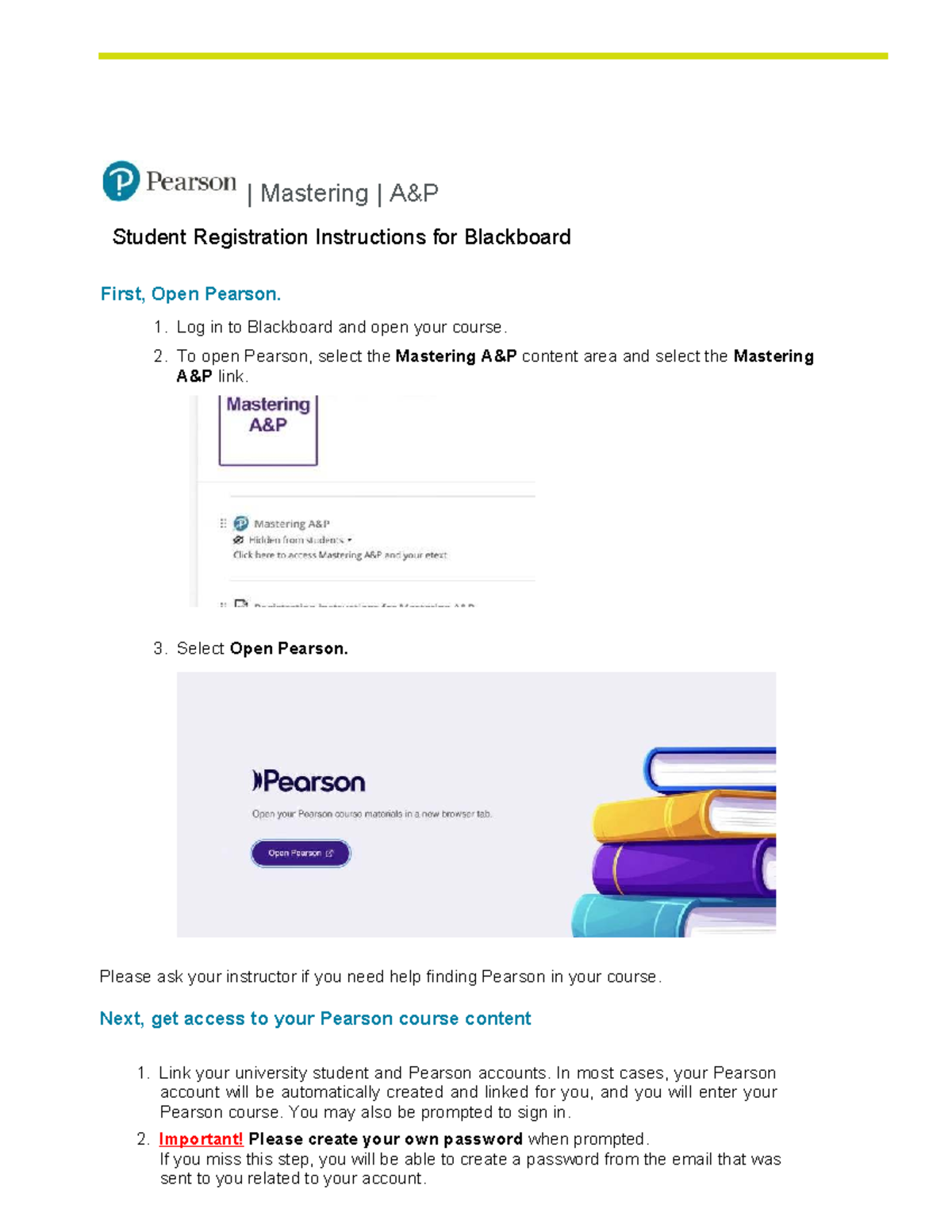 Mastering A&P Student Registration Instructions for Blackboard - Studocu
