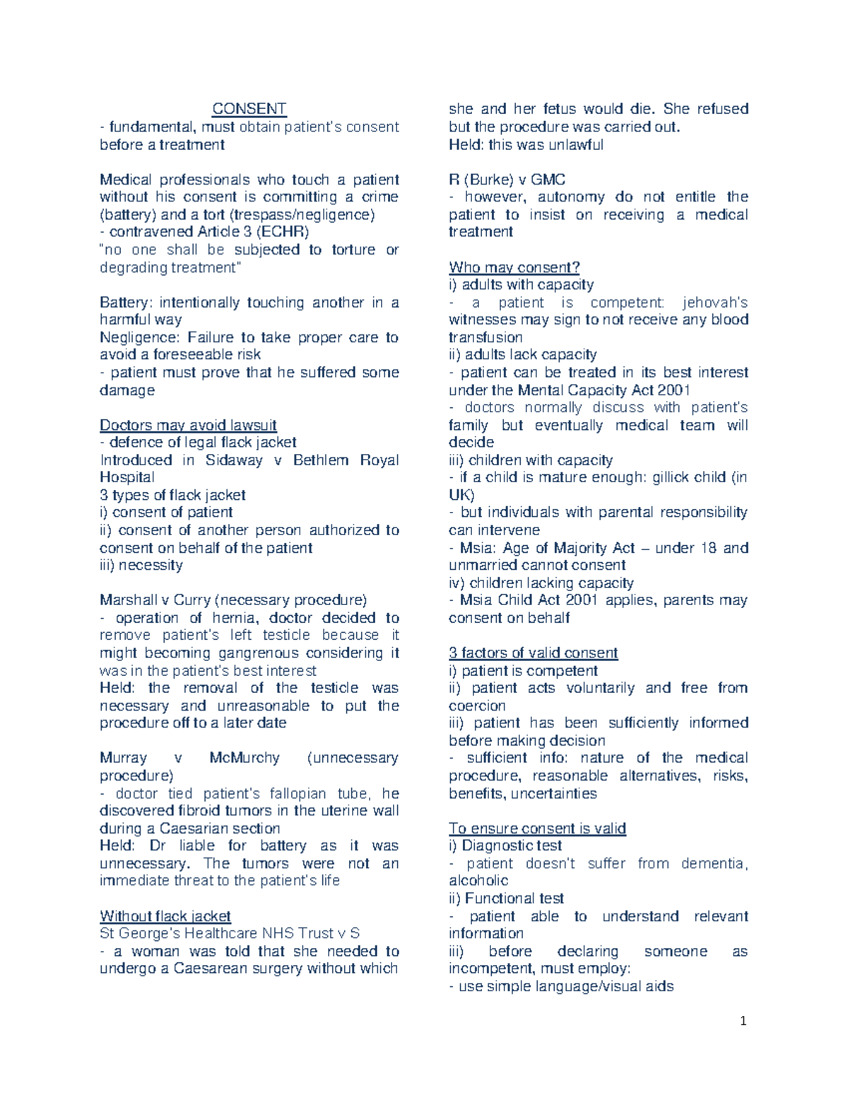 Medical Law Part 1: Consent, Liability, and Ethical Principles - Studocu