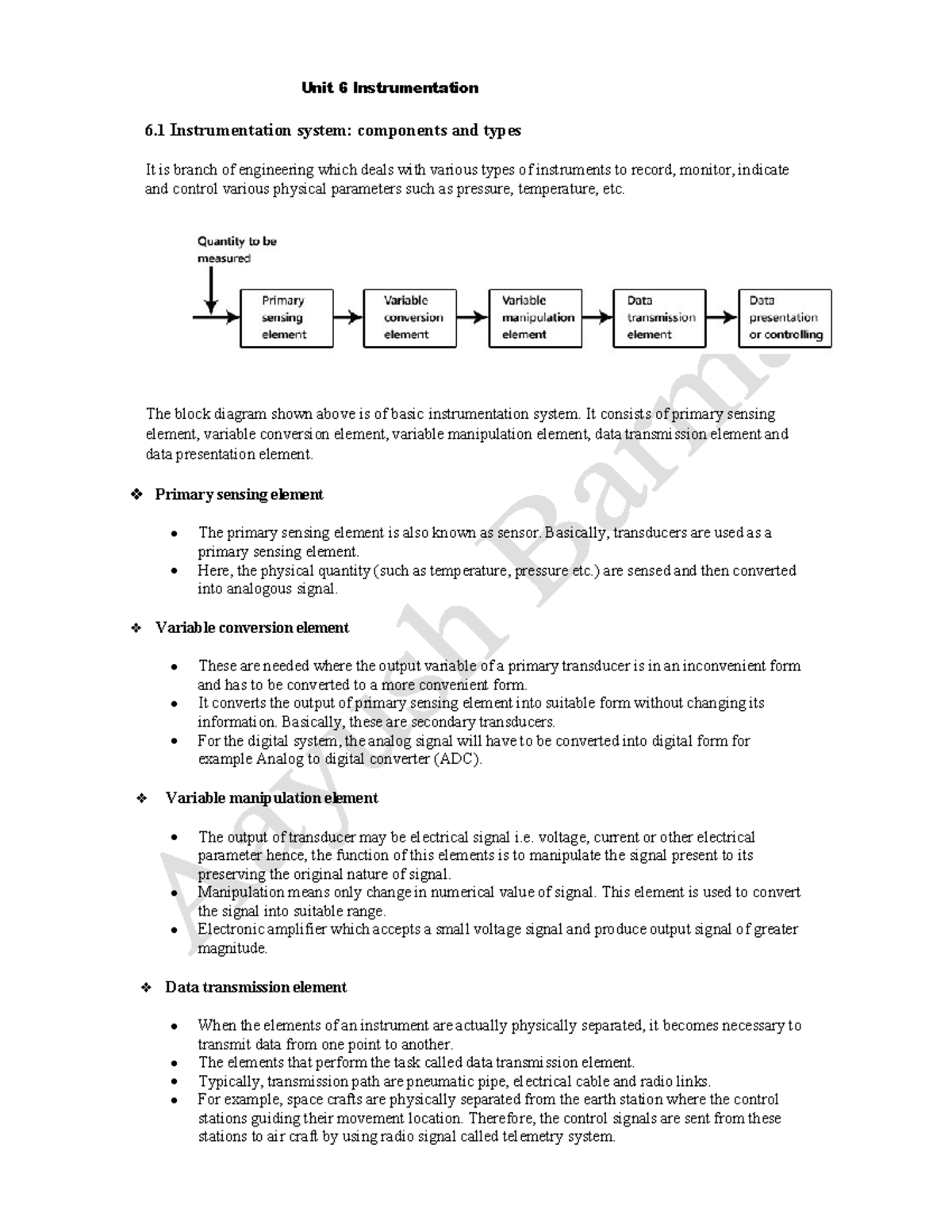 Unit 6 Instrumentation: Components, Types, and Applications - Studocu