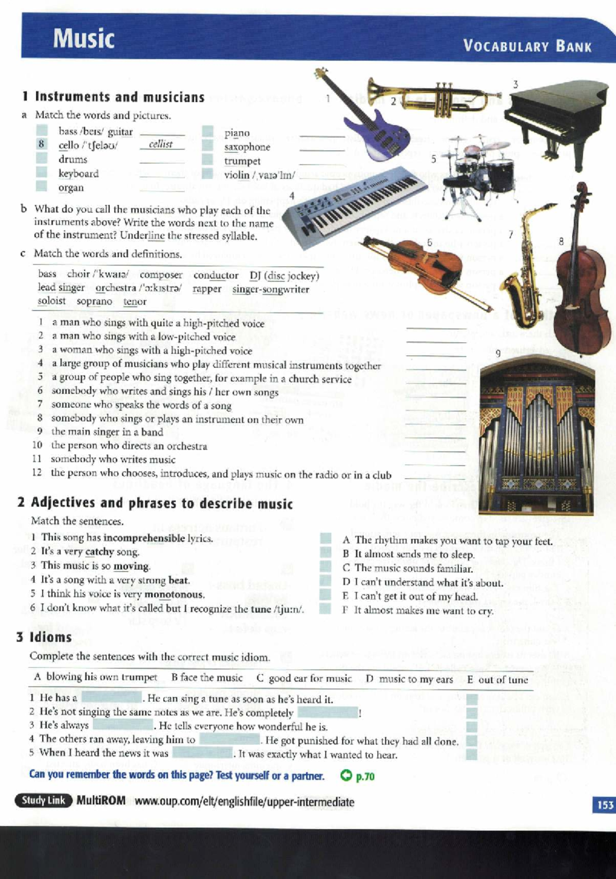 Music Vocabulary Bank - Instruments, Musicians & Descriptive Phrases ...