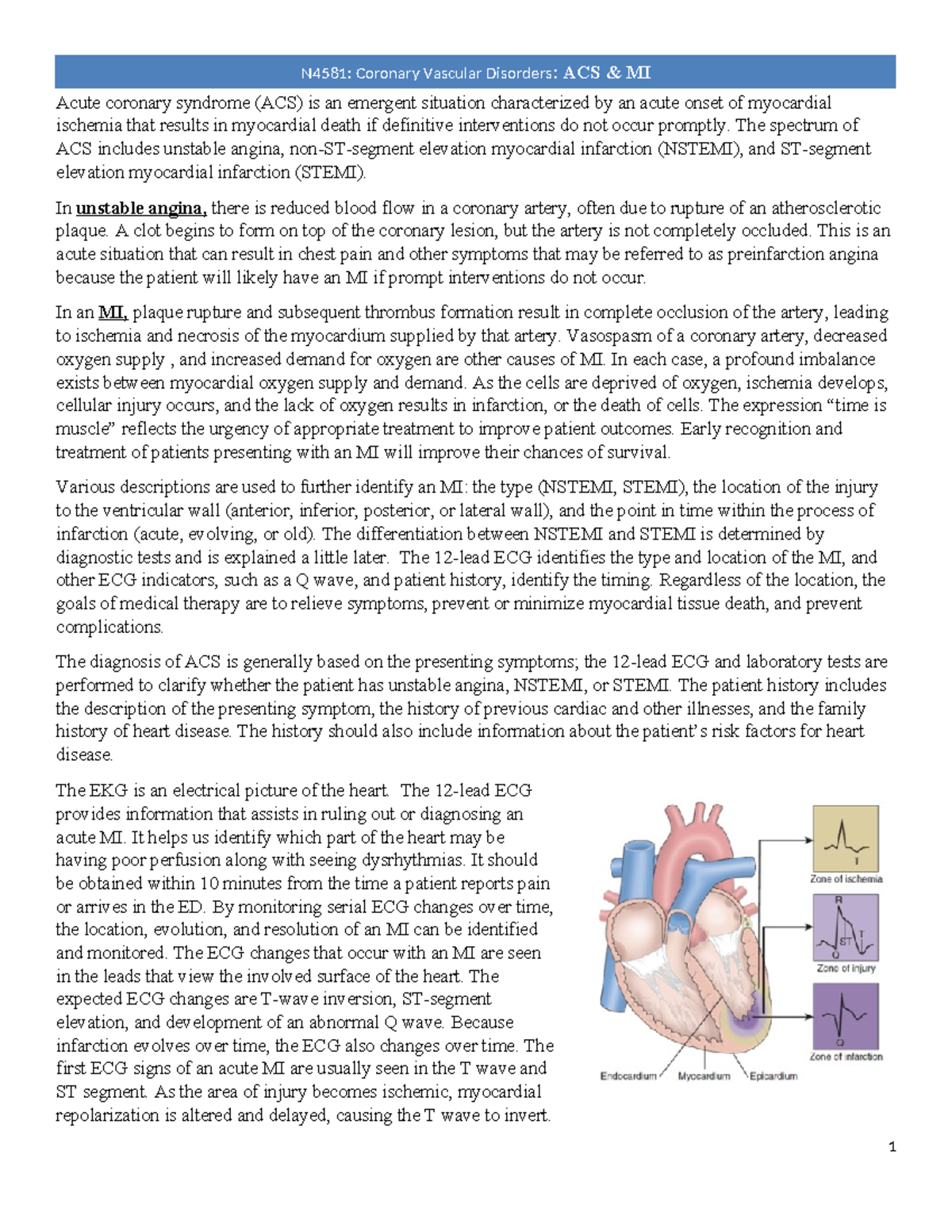 N4581: Management and Treatment of Acute Coronary Syndrome (ACS) - Studocu