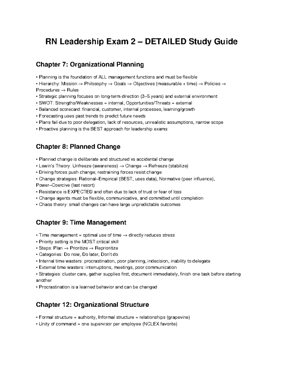 RN Leadership Exam 2 Detailed Study Guide: Key Concepts & Strategies ...