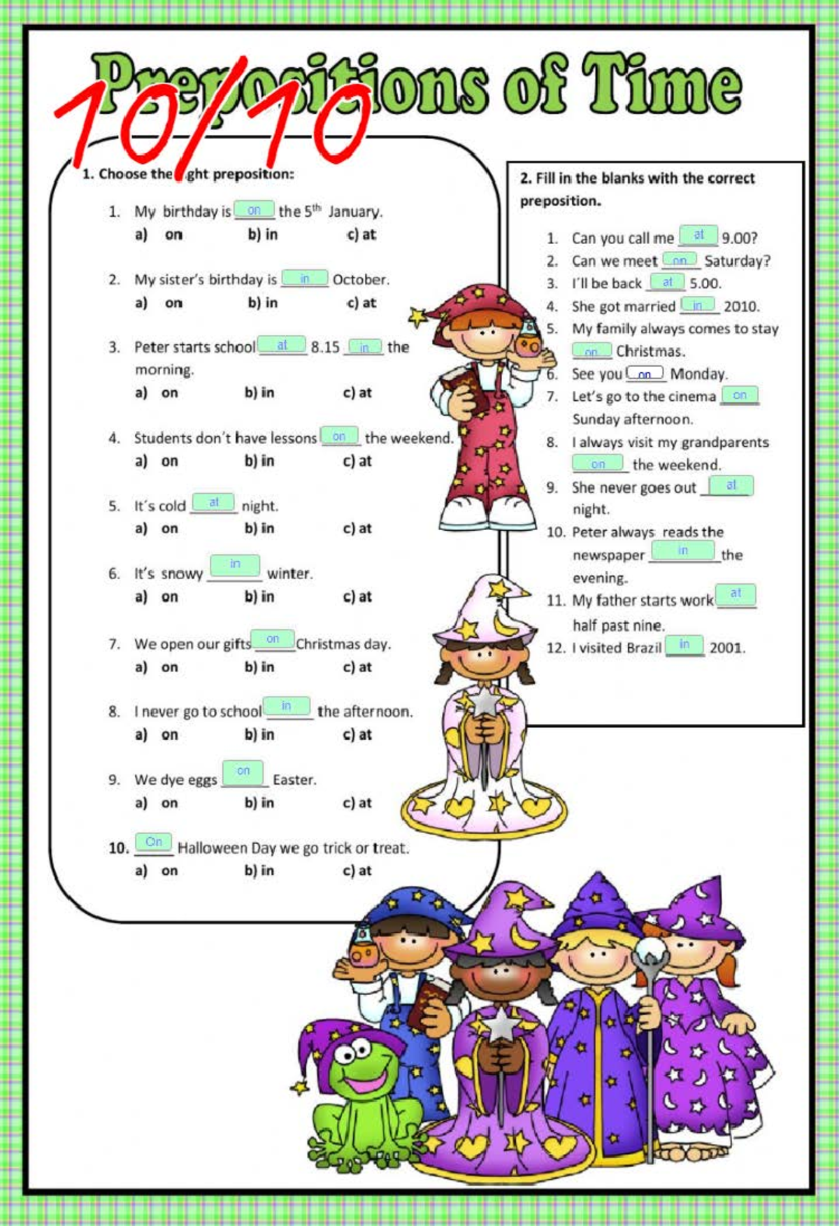 Prepositions of Time: Using IN, ON, AT in Liveworksheets Activities ...