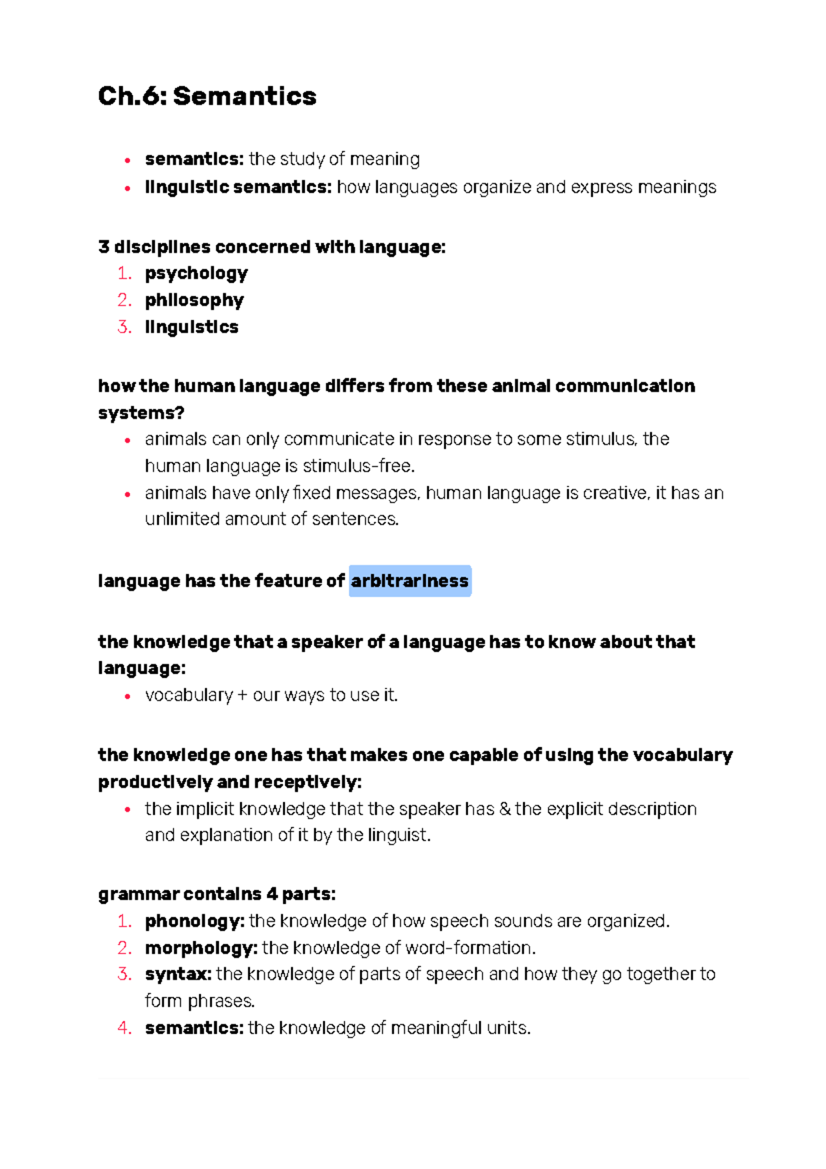 Ch.6: Semantics Overview in Intro to Linguistics - Key Concepts - Studocu