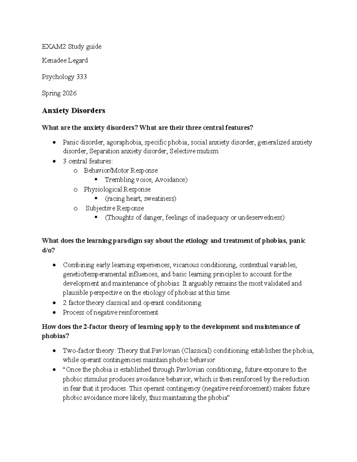 Psychology 333 Exam2 Study Guide - Spring 2026 - Studocu