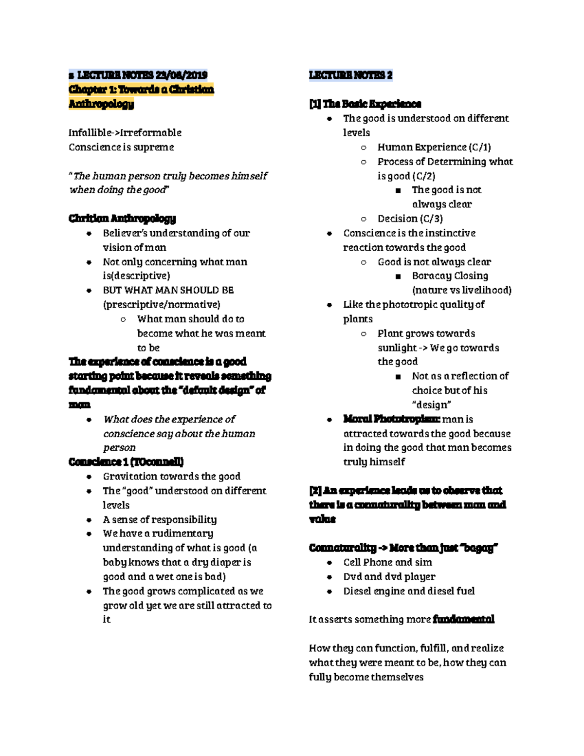 TH131 Lecture Notes on Christian Anthropology - Dacanay - Document Preview