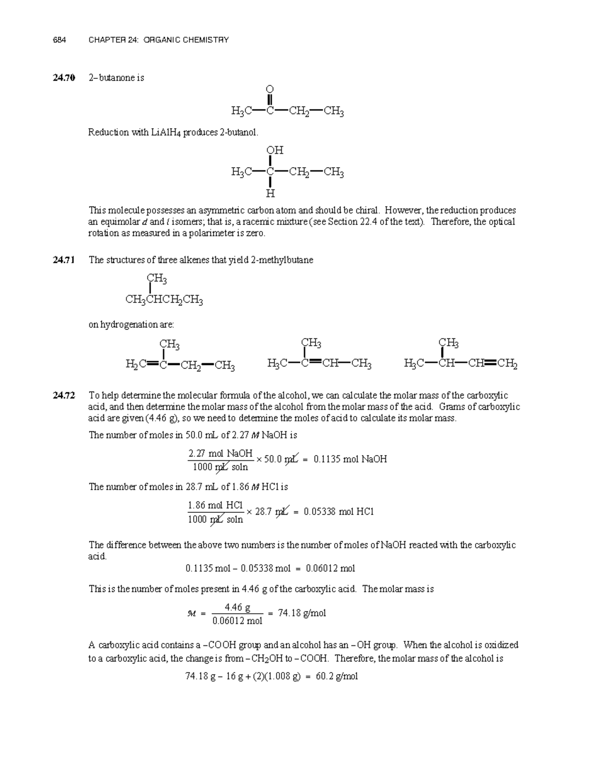 684 CHAPTER 24: ORGANIC CHEMISTRY - Reduction & Molar Mass Calculations ...