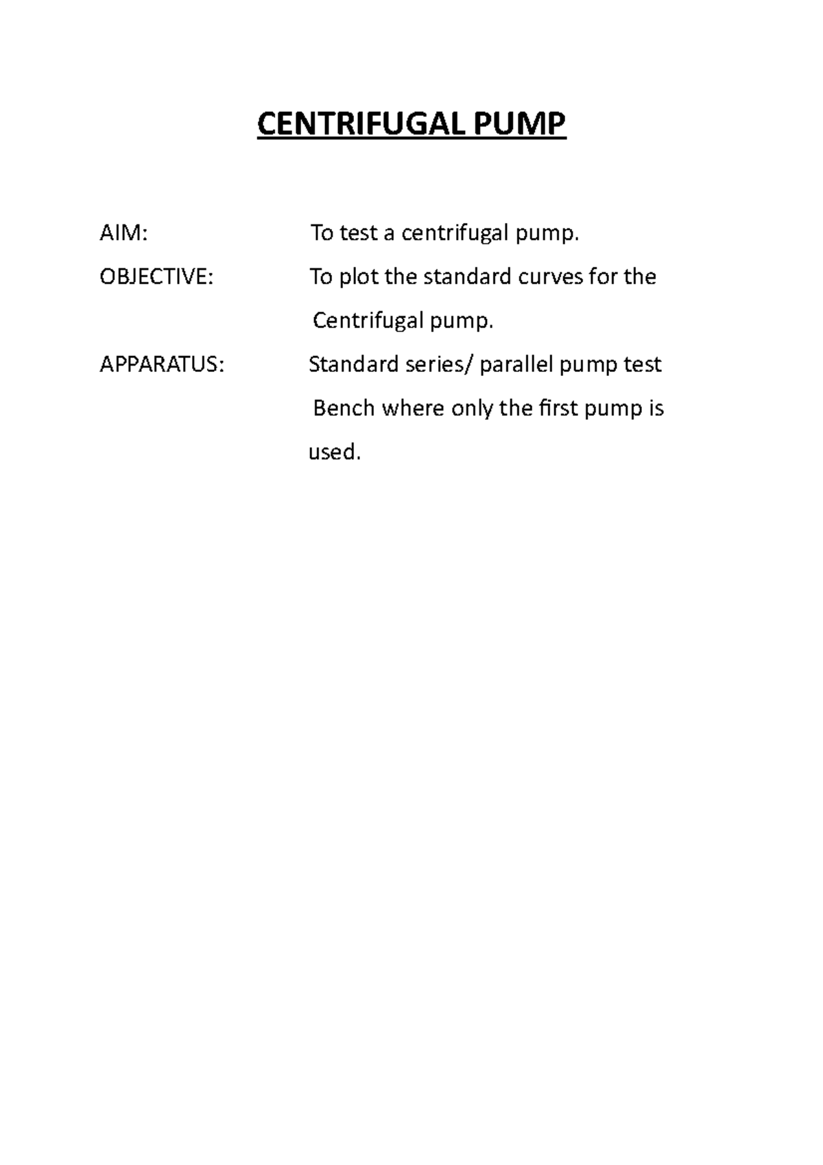 Centrifugal Pump Experiment Report (Fluid Mechanics Group) - Studocu