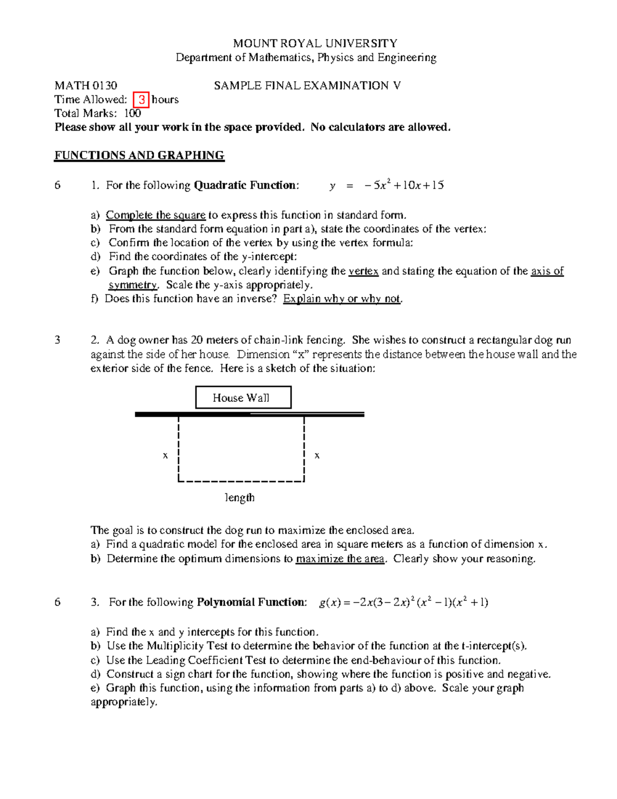 MATH 0130 Sample Final Exam V - Functions, Graphing & More - Studocu
