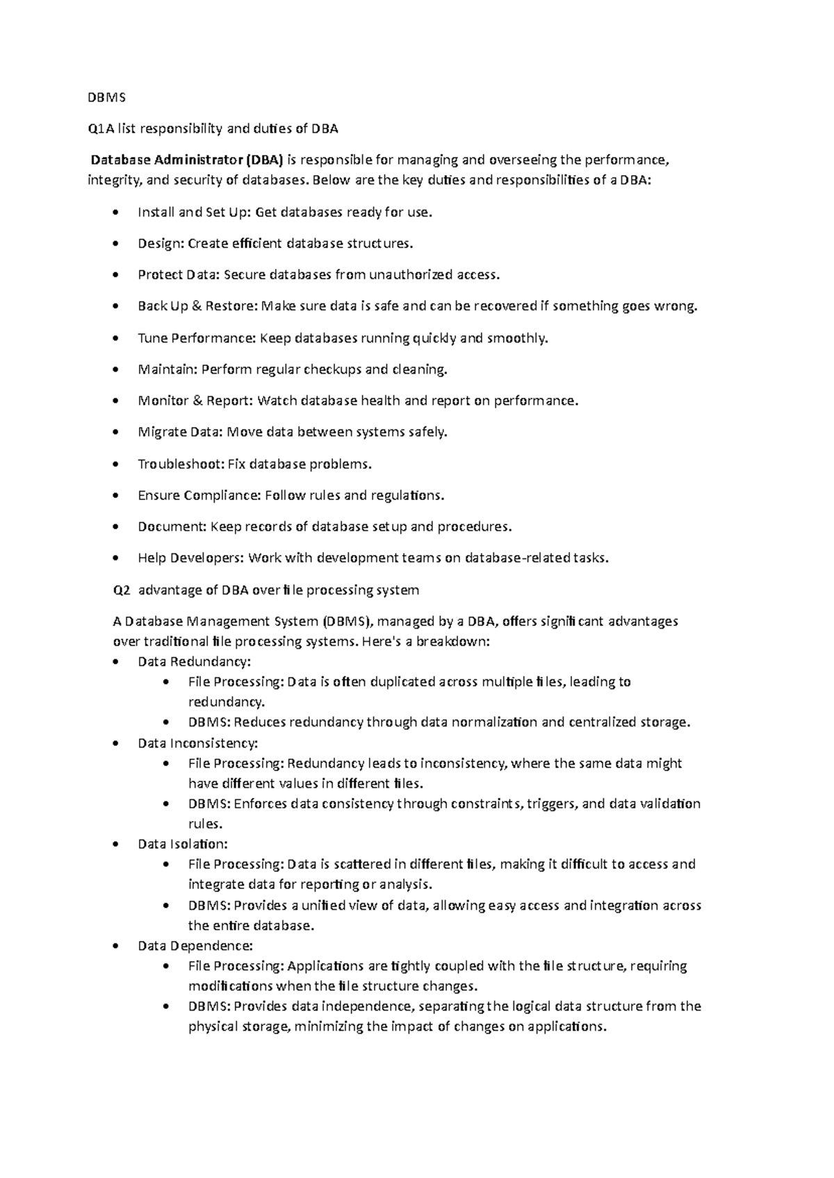 DBMS - responsibilities and advantages of a database administrator ...