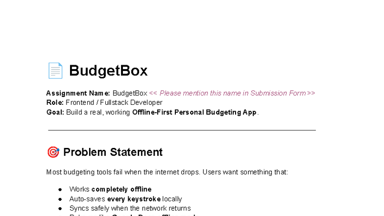 Assignment A – BudgetBox: Personal Budgeting App Development - Studocu