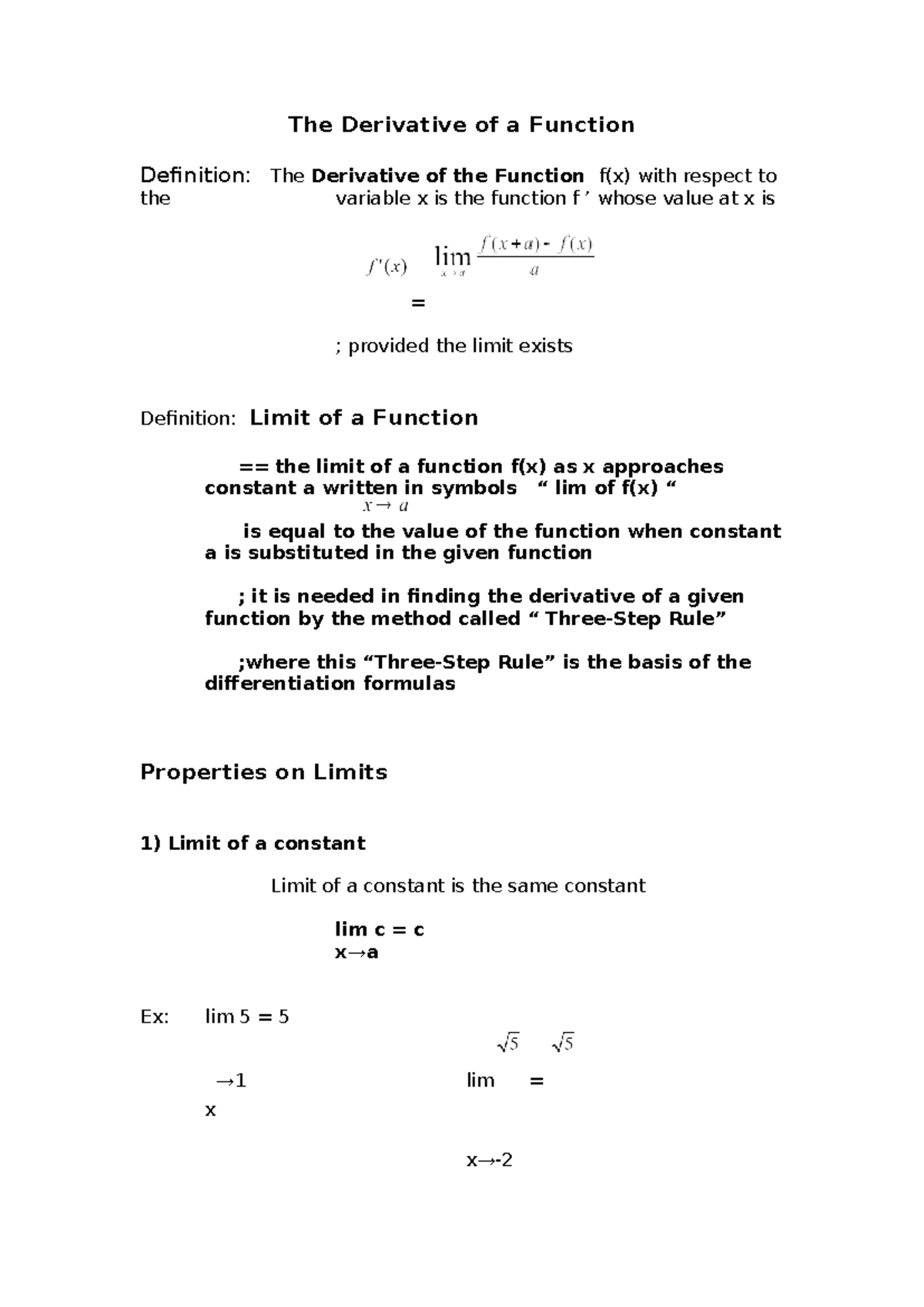 LEC2 - Understanding the Derivative and Limits of Functions - Studocu