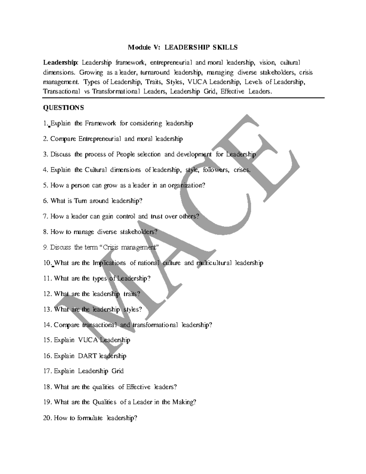 S1 Module 5 - BC Leadership Skills and Development Strategies - Studocu