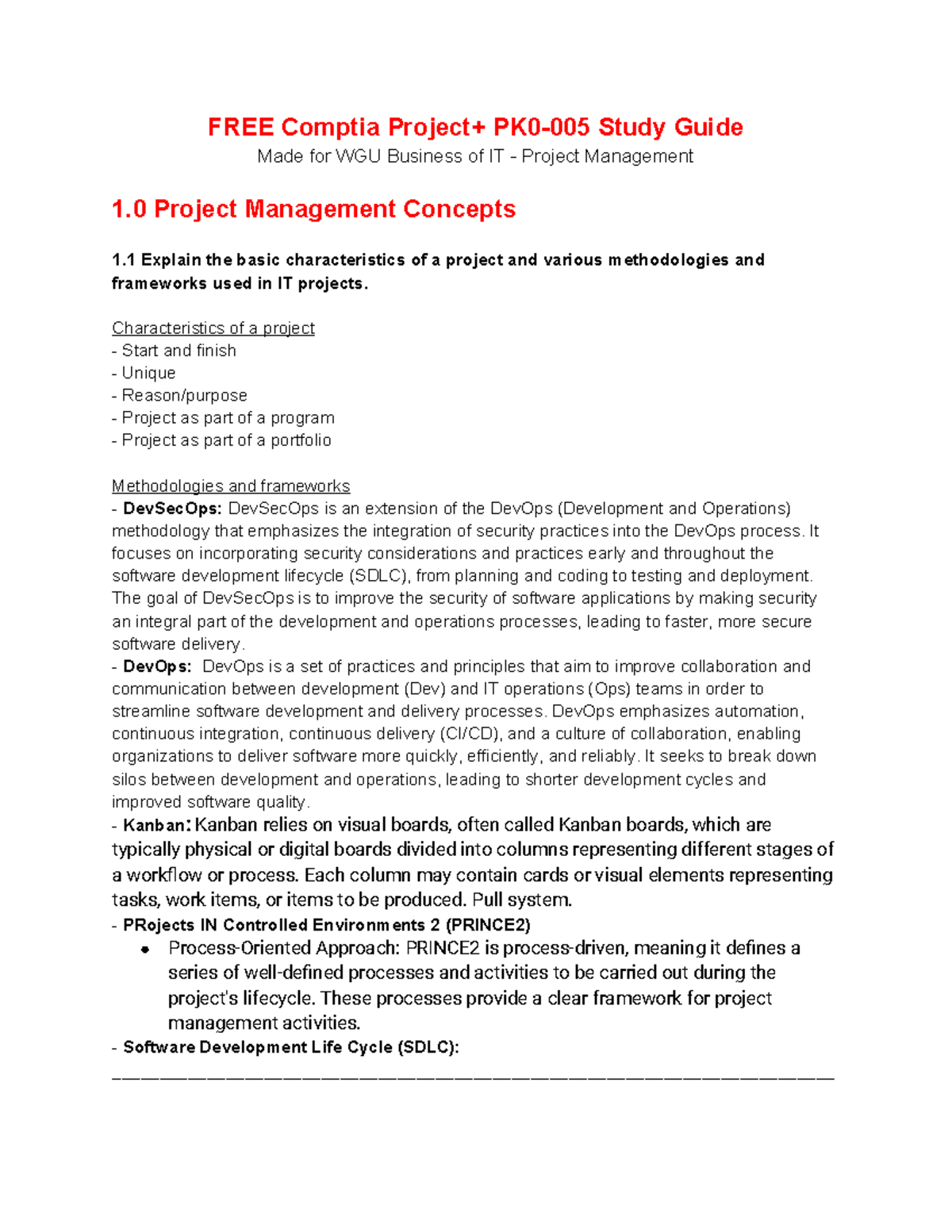CompTIA Project+ PK0-005 Final Exam Study Guide: Project Management ...