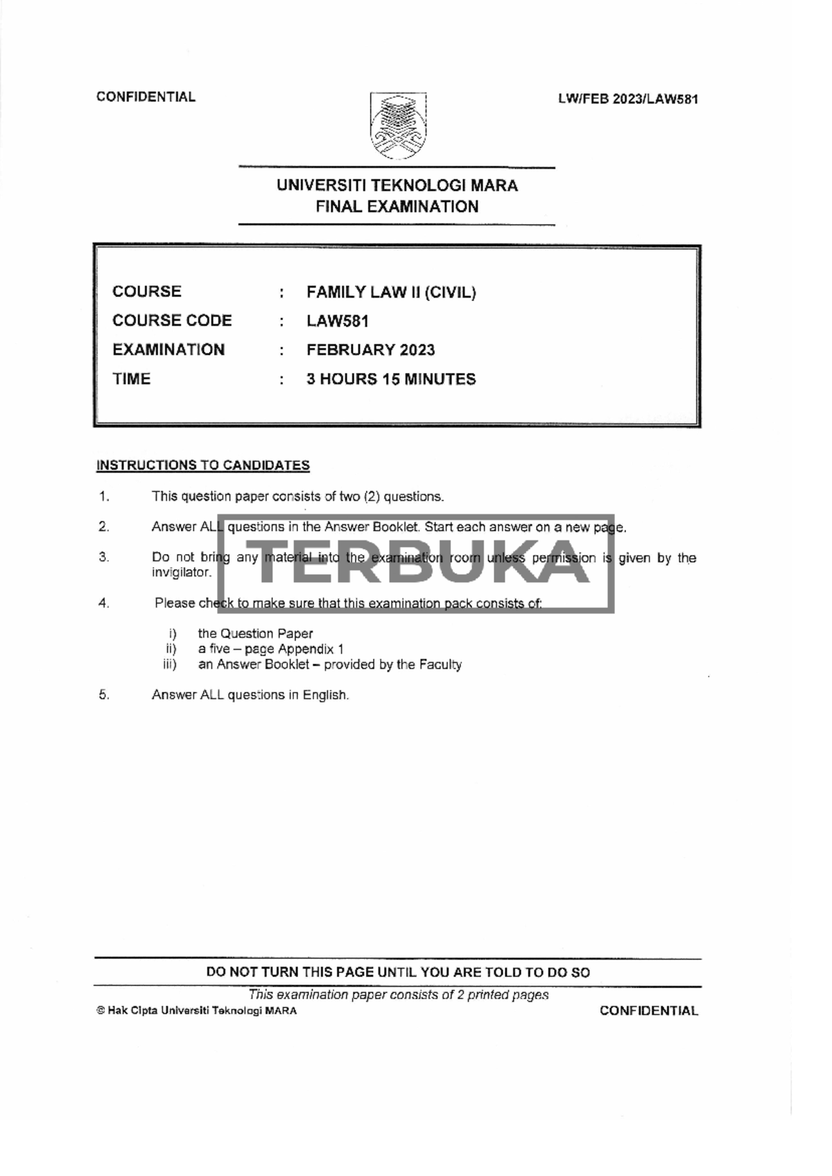 LAW581 FAMILY LAW II FINAL EXAM QUESTIONS - FEB 2023 - Studocu