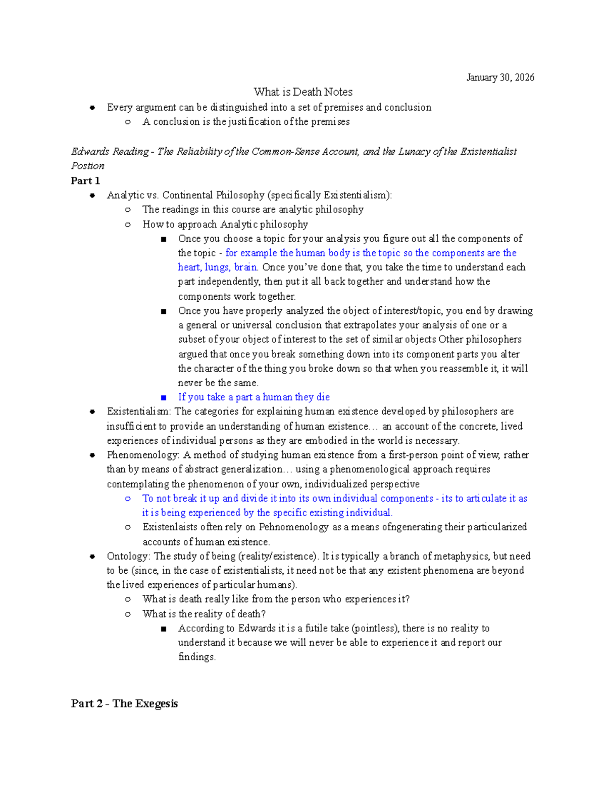 2073G - Final Exam Notes on Death and Existentialism - Studocu
