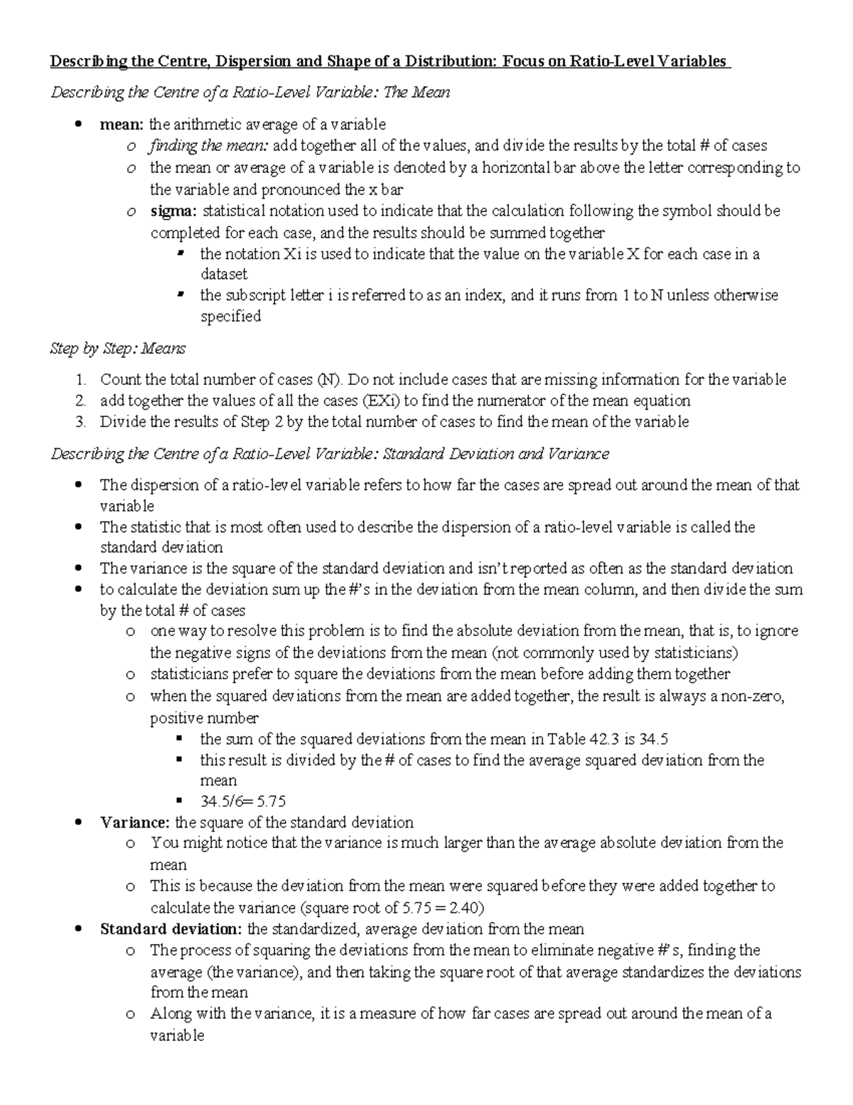 Chapter 4 Notes: Understanding Centre, Dispersion, and Shape in ...