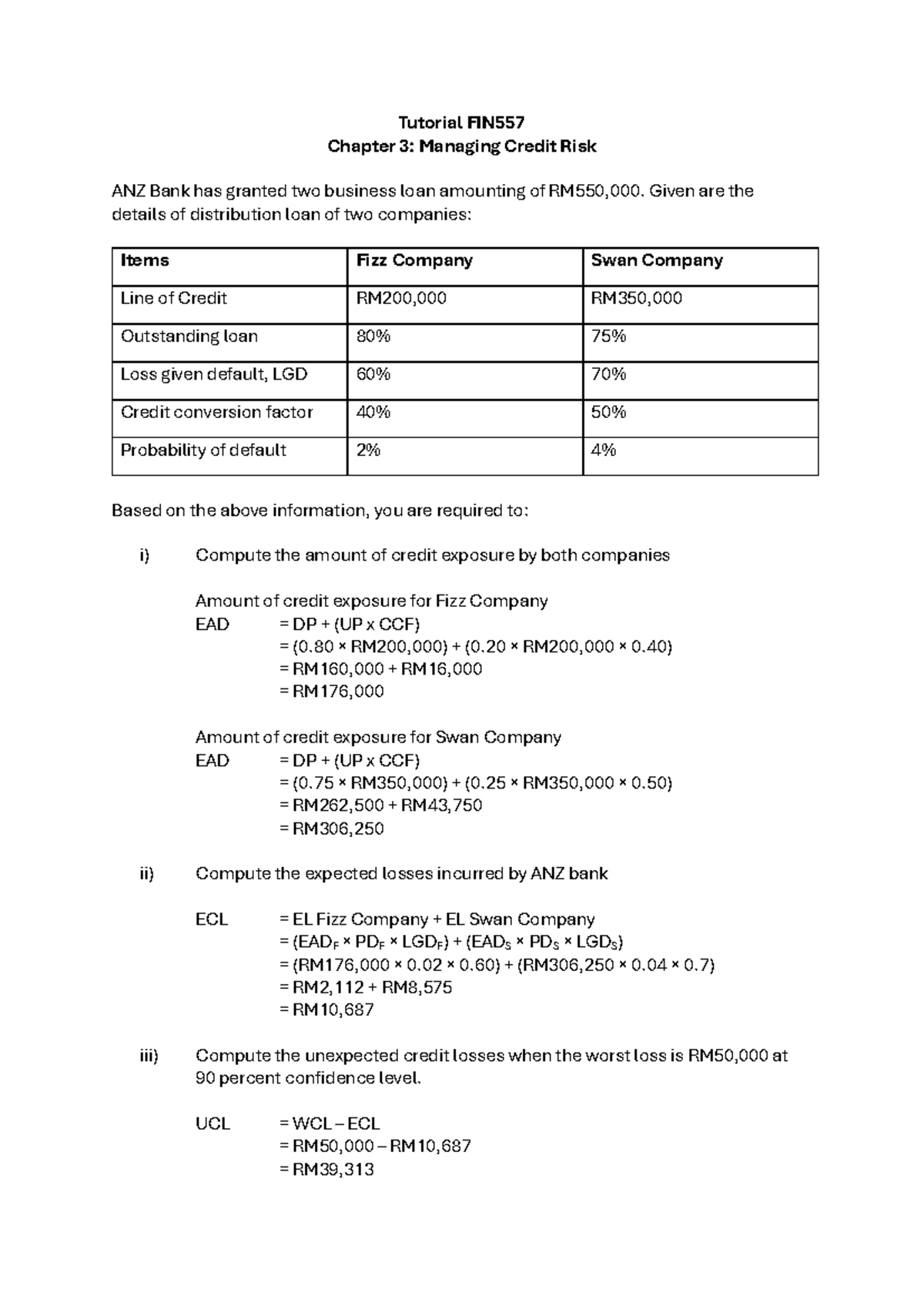 Tutorial FIN557 Chapter 3: Credit Risk Management Analysis - Studocu