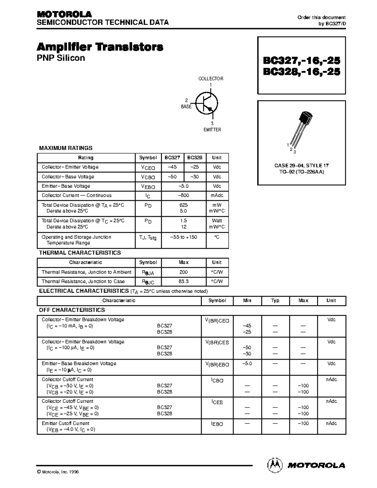 BC327/BC328 PNP Silicon Transistor Technical Data - Studocu