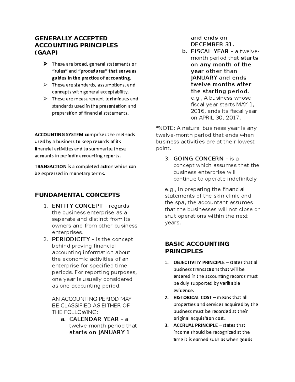 GAAP Accounting Principles Overview - Baaccen Review Notes - Studocu