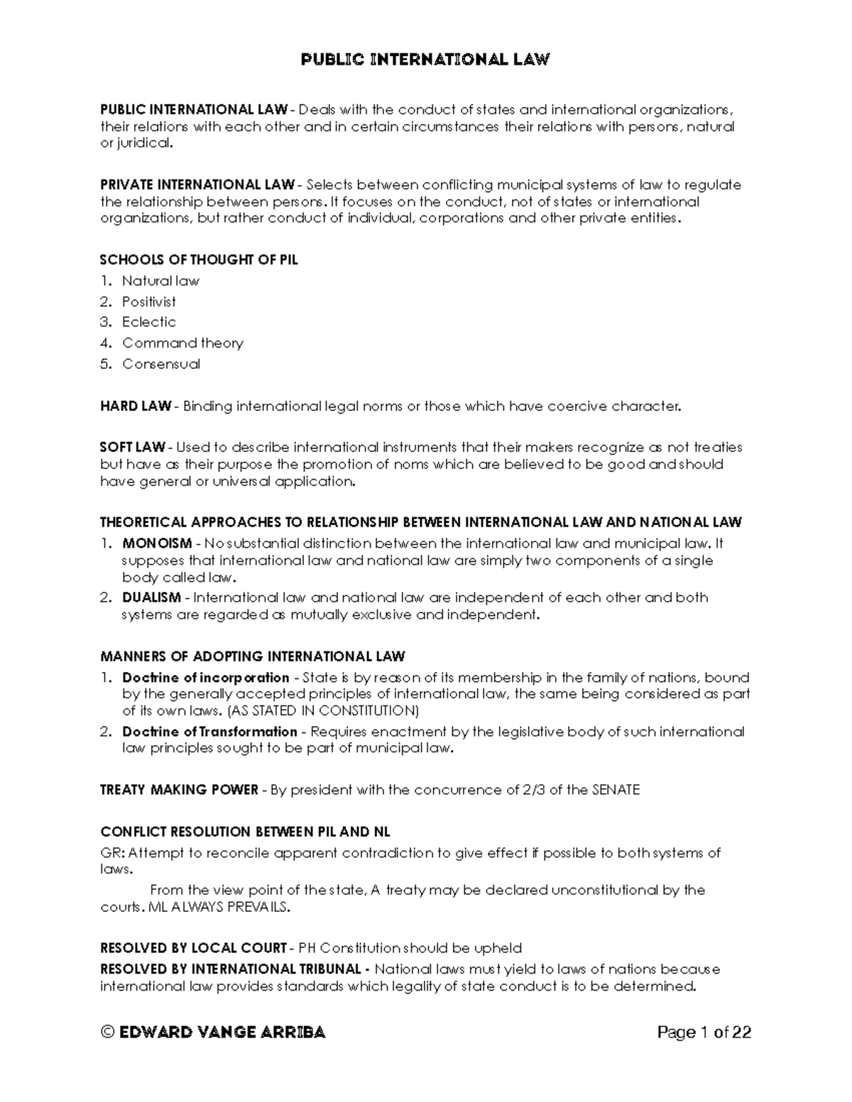 Public International Law Study Notes - Course Code: PIL 101 - Studocu