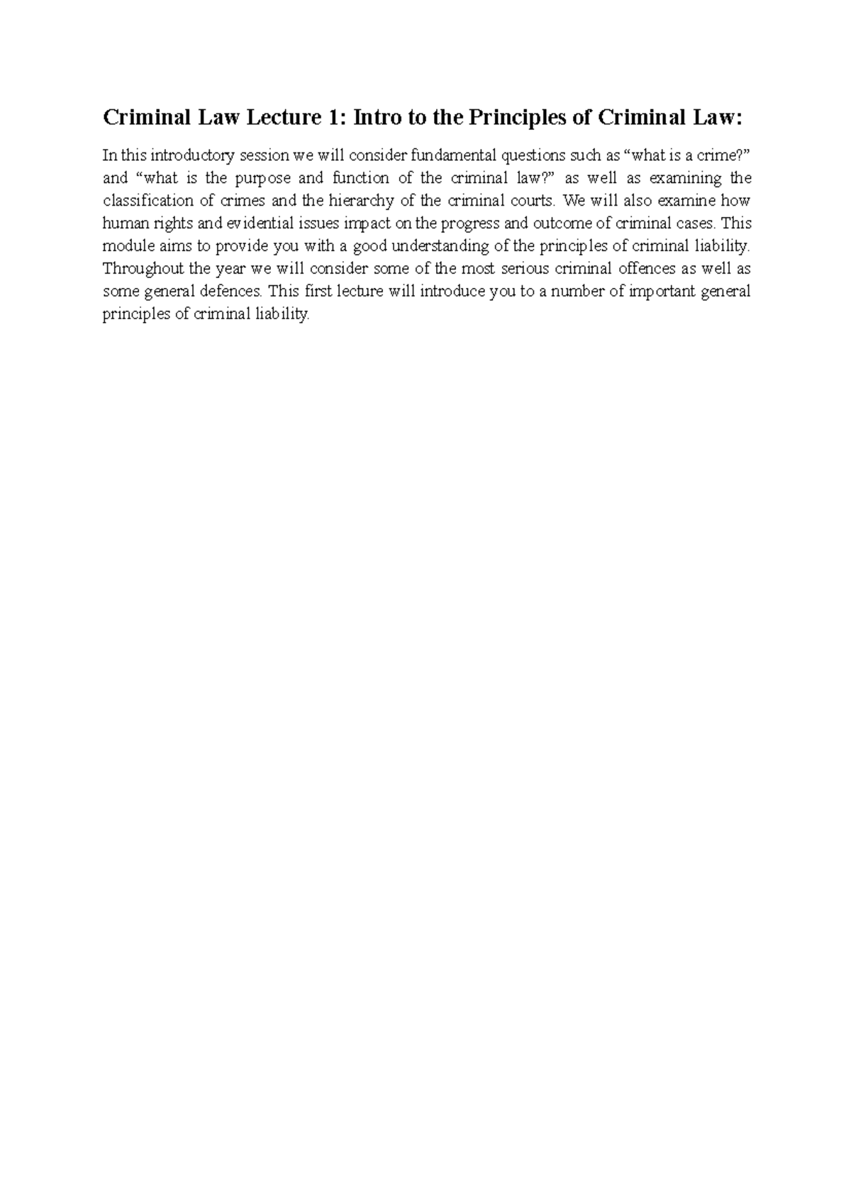Criminal Law L&S: Lecture & Seminar Notes on Key Principles - Studocu