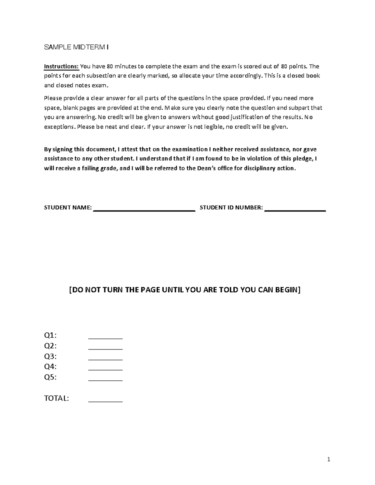 SAMPLE MIDTERM I - ECON 100 Exam Instructions and Questions - Studocu